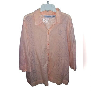 Sag Harbor Burnout 3/4 Sleeve Peach Button Down